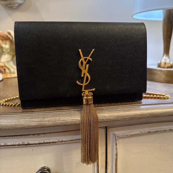 Saint Laurent Kate Tassel YSL Wallet on Chain in Grained Leather